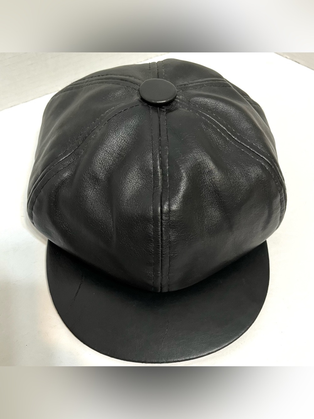 Arlin Vintage Black Faux Leather Newsboy Hat Cabbie Cap Unisex Baker Boy Cap